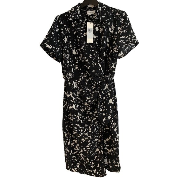 Calvin Klein Women's Black Abstract True Wrap Dress Size 12 7292 NWT Short SLV - Picture 2 of 9